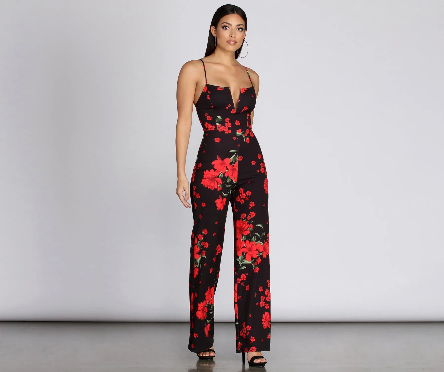 women's jumpsuits with rufflesFloral Feeling V Wire Jumpsuit