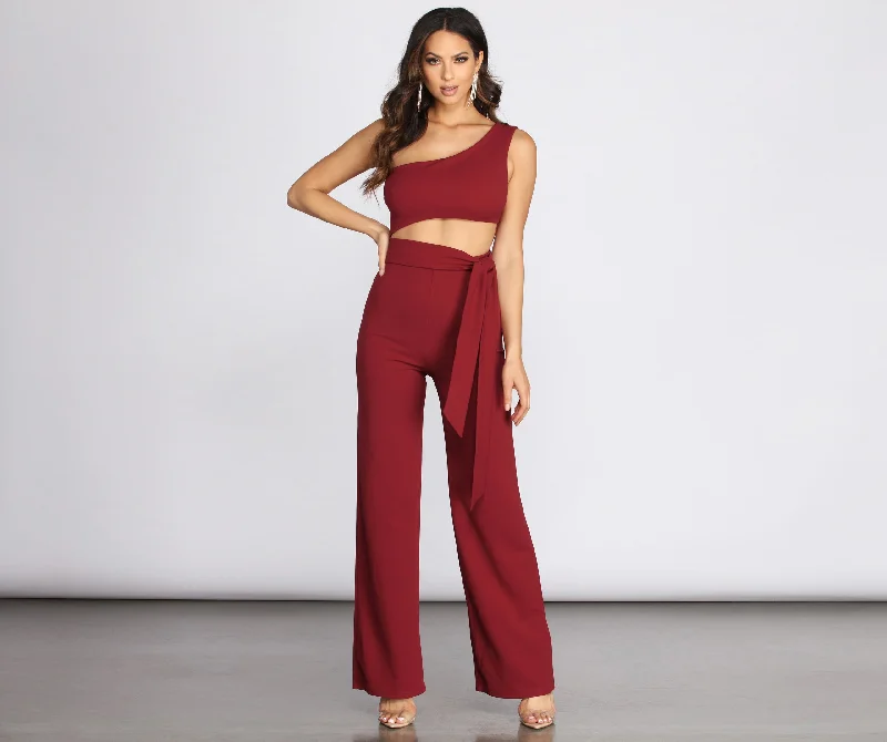 women's jumpsuits for short womenOne Shoulder Cut Out Jumpsuit