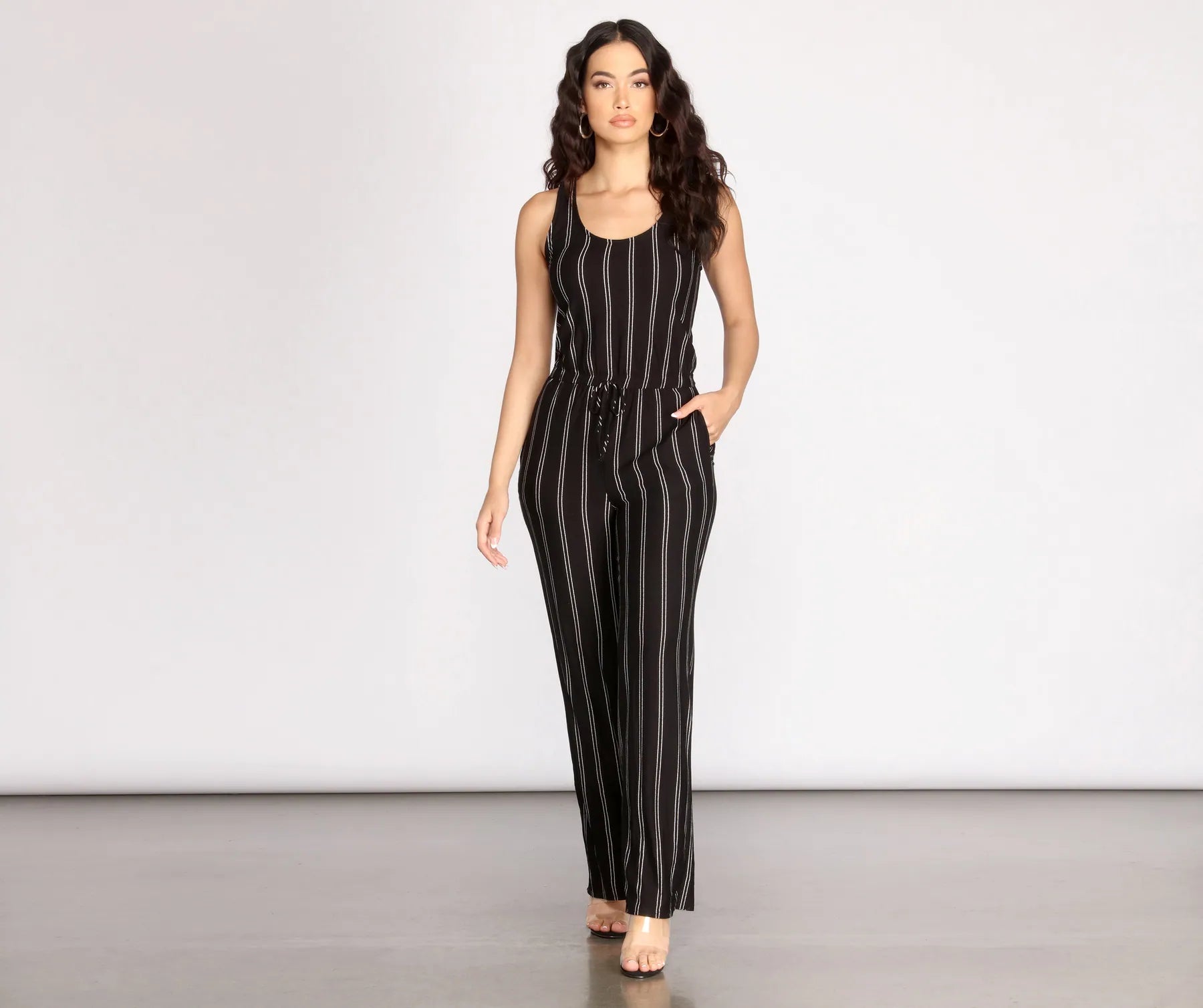 women's ankle-length jumpsuitsStripe Decision Sleeveless Jumpsuit