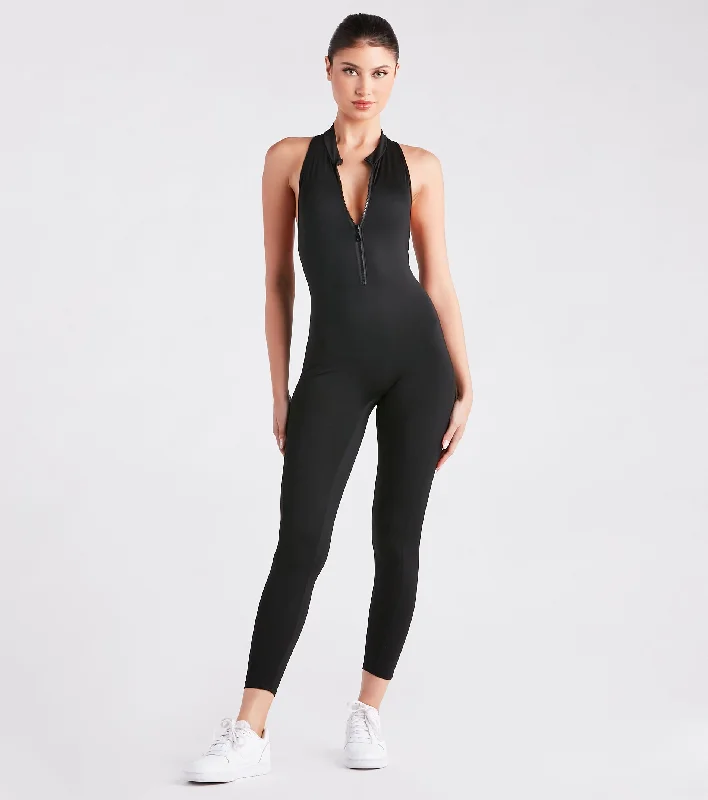 women's retro jumpsuitsGirl On The Go Zip-Front Active Jumpsuit