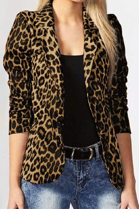 women's tops for those who appreciate subtle and muted tonesLeopard Print Lapel Long Sleeve Casual Blazer