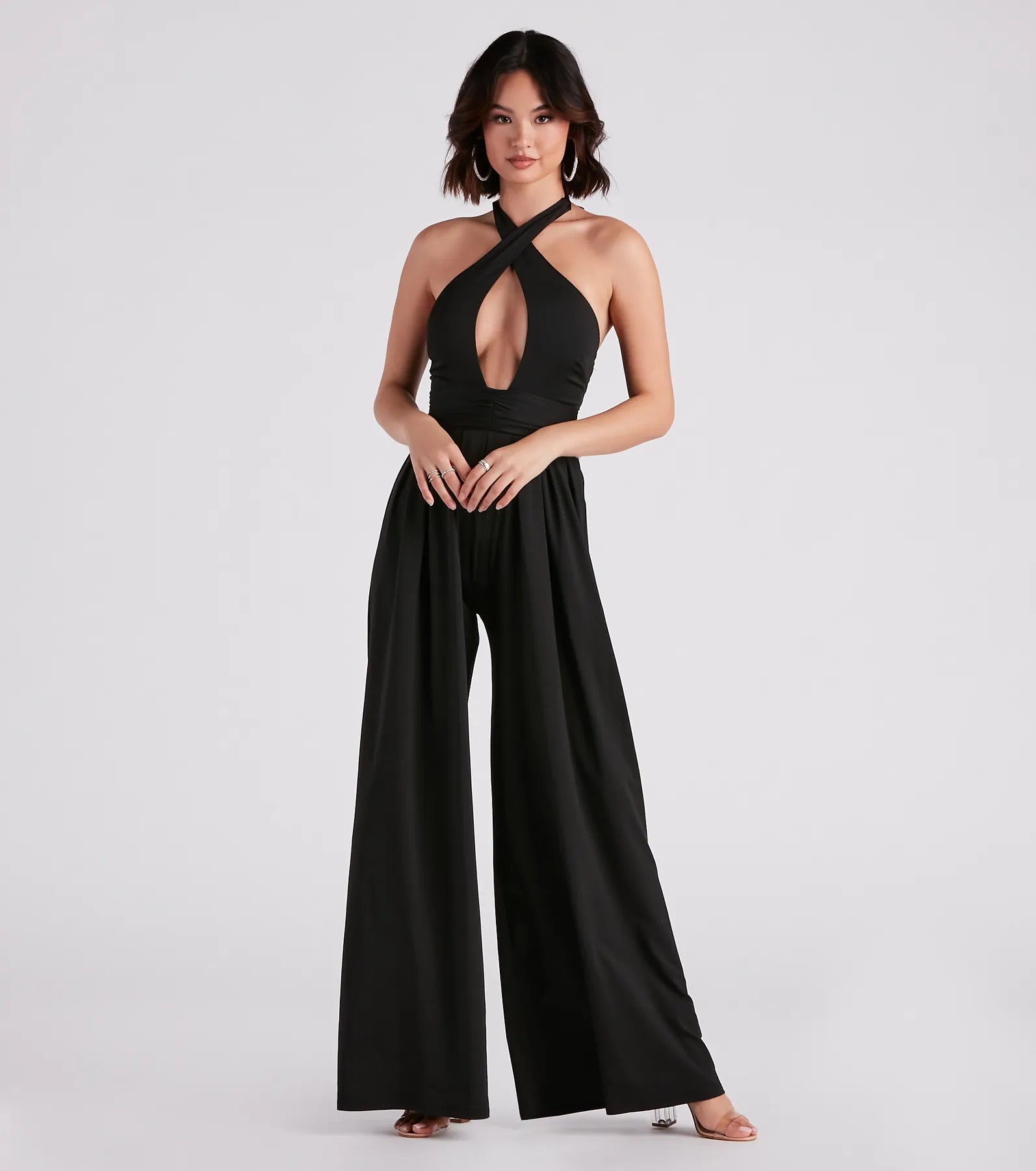 women's jumpsuits made of denimCutie Crossing Halter Wide-Leg Jumpsuit