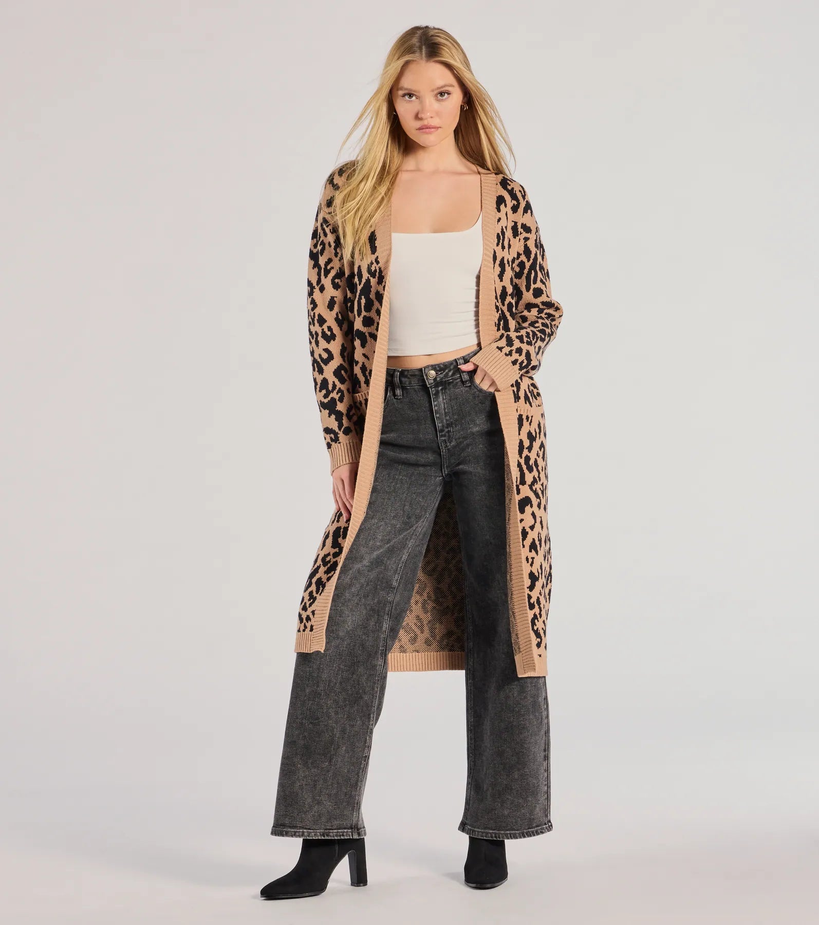 women's tops with unique designsFierce Vibes Leopard Print Long Sleeve Knit Duster