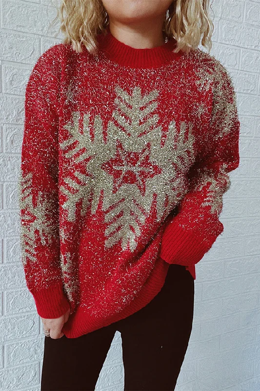 women's tops for those who want to create outfits that are both unique and memorableChristmas Pattern Knitted Crew Neck Long Sleeved Sweater