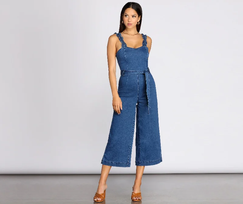 women's jumpsuits with checkered designsDenim Dream Culotte Jumpsuit