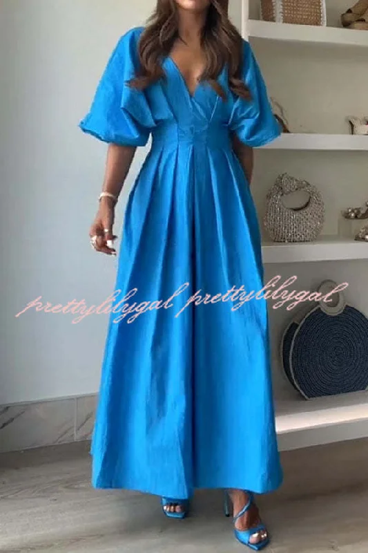 midi dresses made of silkAntibes Linen Blend Princess Line Pleated Wide Puff Sleeve Midi Dress