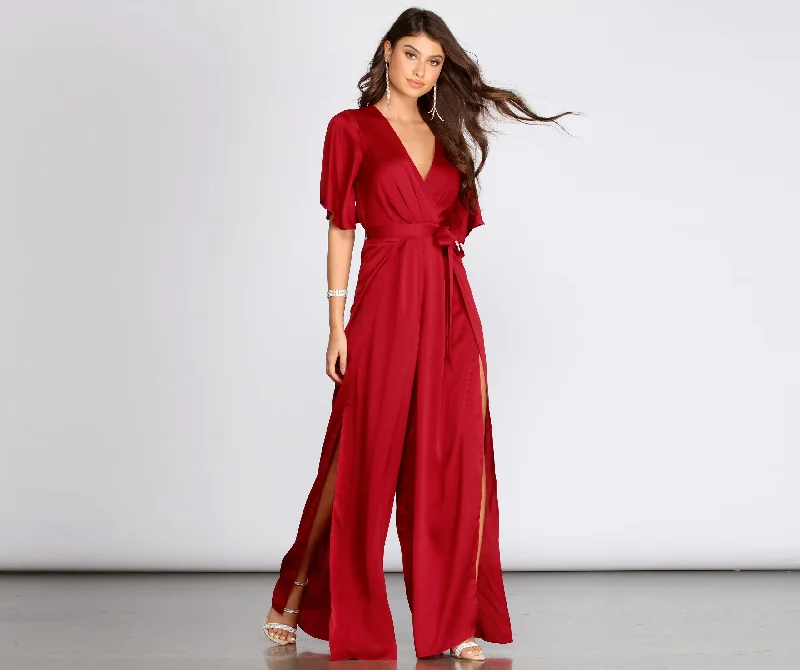 women's jumpsuits for tall womenFlowy Feels Surplice Jumpsuit