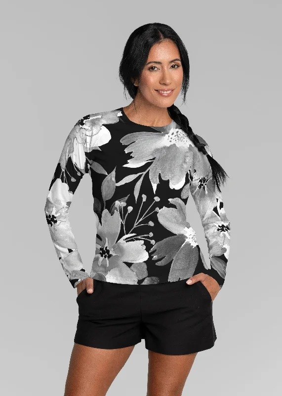 cropped women's topsFestive Bloom Black (8174) ~ Long Sleeve Rash Guard