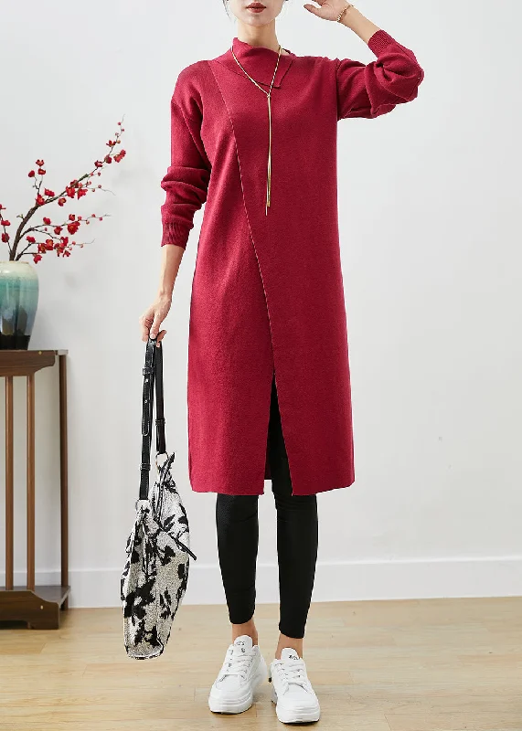 maxi dresses for maternity wearModern Red Asymmetrical Side Open Knit Maxi Dress Fall