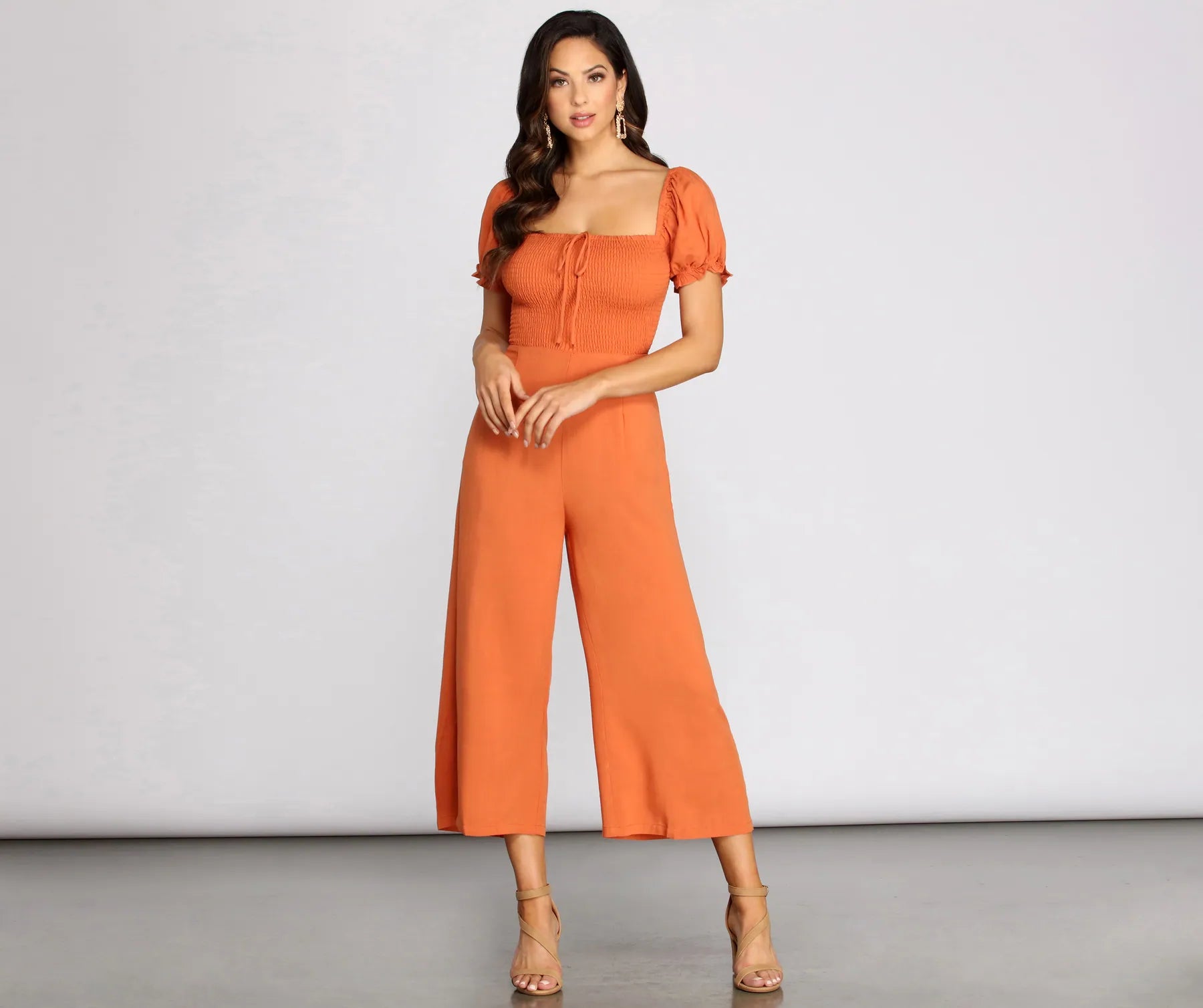 women's jumpsuits with short sleevesOn The Bright Side Puff Sleeve Smocked Jumpsuit