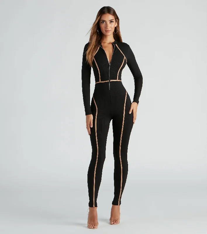 women's boho jumpsuitsEffortless Trendsetter Ribbed Knit Jumpsuit