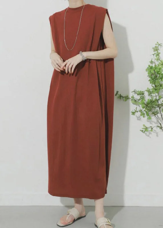 maxi dresses for day-to-night wearNatural Mulberry O-Neck Solid Maxi Dress Summer