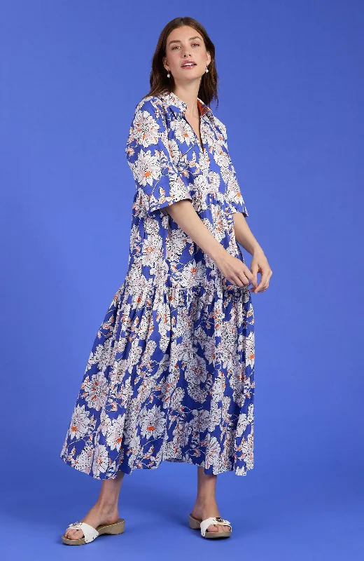 stretch midi dressesCara Tiered Midi Dress - Sapphire Floral