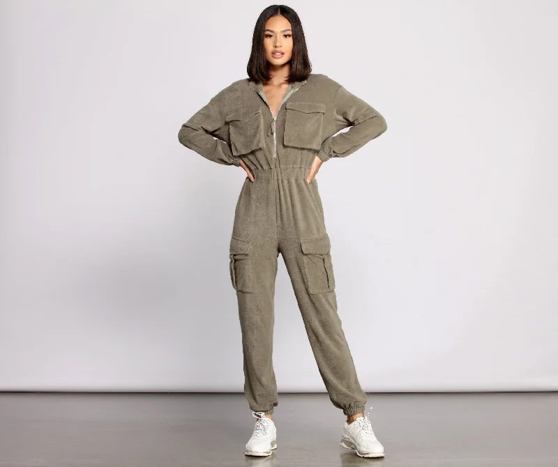 women's jumpsuits for short womenZipped and Trendy Cargo Jumpsuit