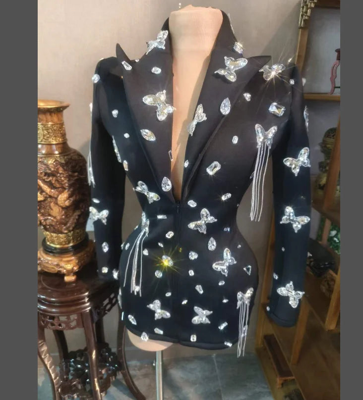 women's tops for statement-making outfitsOcstrade Wholesale Clothing Concert Stage Performance Costume Sequin Butterfly Long Sleeve Blazers Ladies Women Coat Jacket