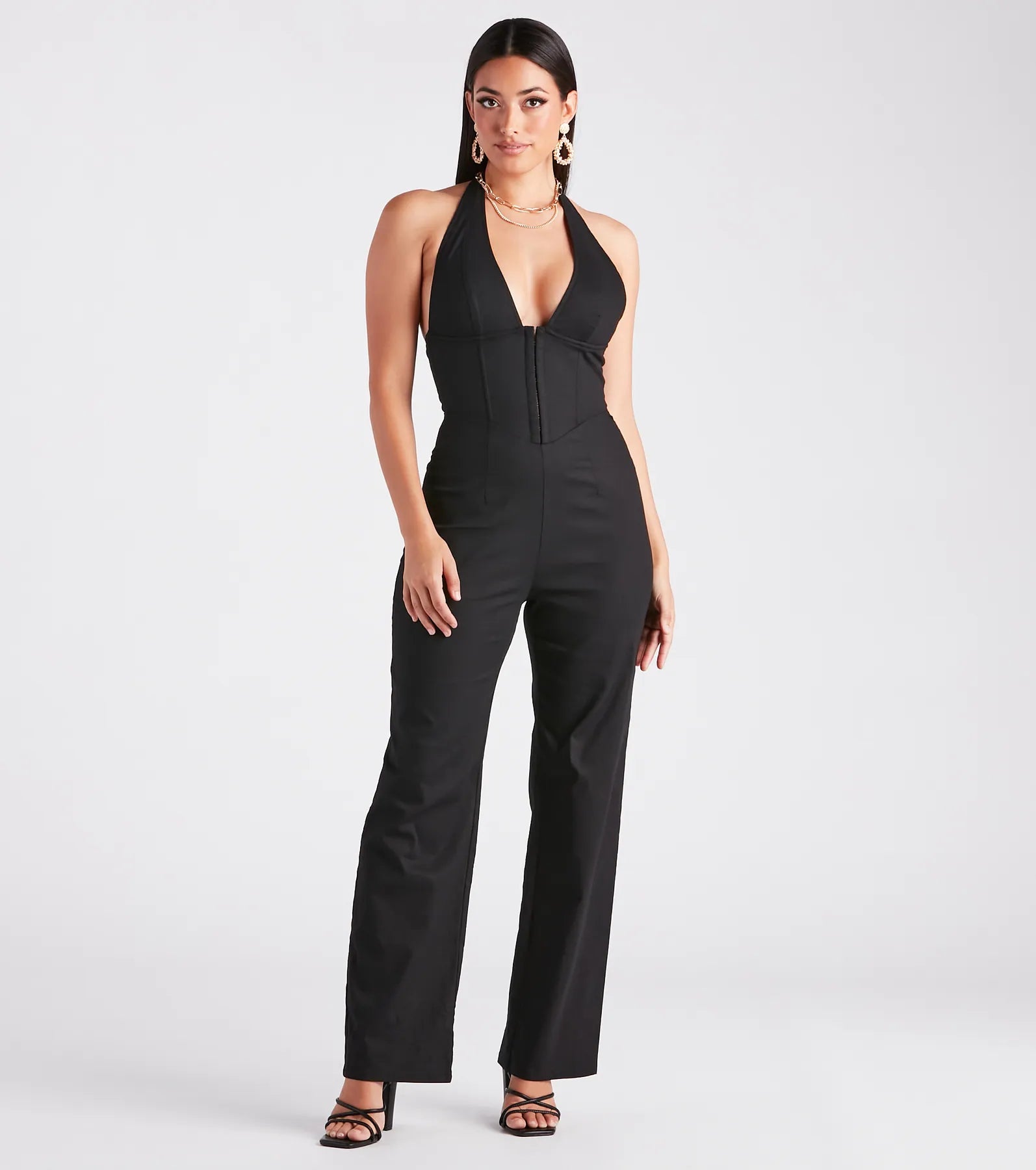 women's dressy jumpsuitsReady In One Halter Corset Wide-Leg Jumpsuit