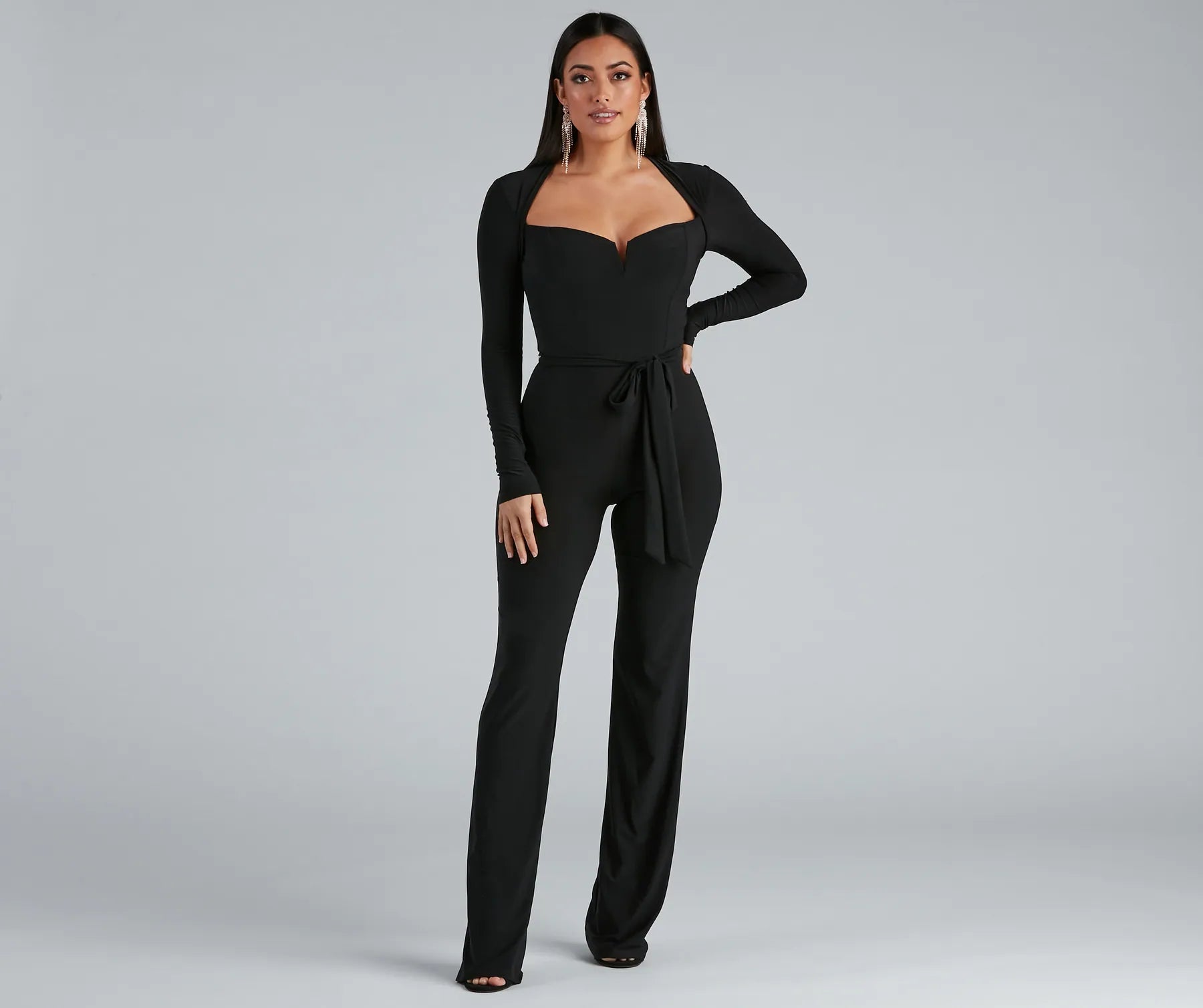 women's jumpsuits for machine-washable fabricsKeeping It Simple Tie-Waist Jumpsuit