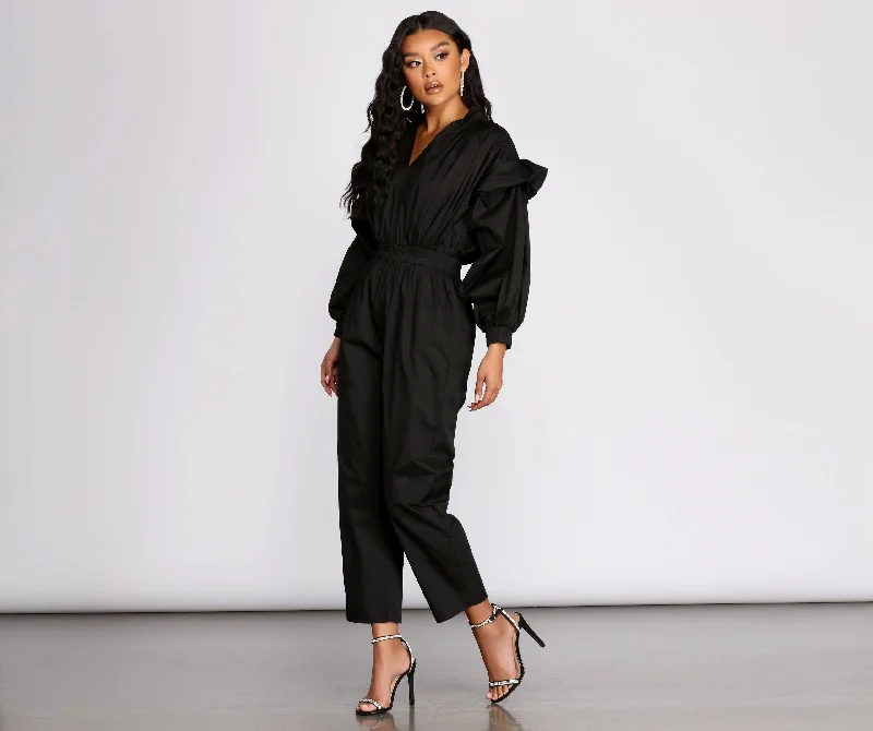 women's jumpsuits with zippersJump The Gun Puff Sleeve Jumpsuit