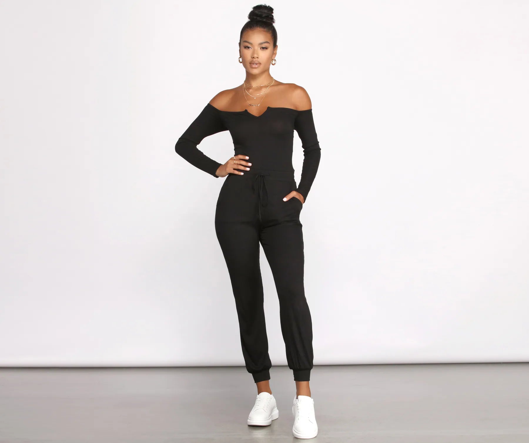 women's jumpsuits for glamorous eveningsCasual Vibes Off The Shoulder Jumpsuit