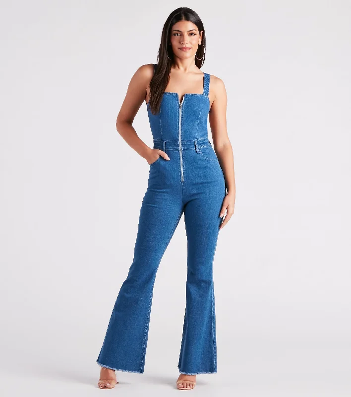 women's jumpsuits with neon colorsMade You Look Open Back Denim Jumpsuit