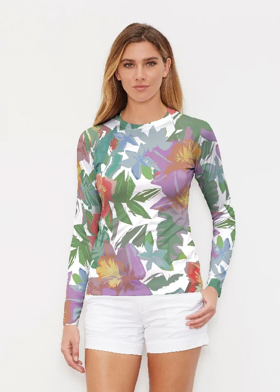 women's tops with ruffled hemsHibiscus Island (19212) ~ Long Sleeve Rash Guard