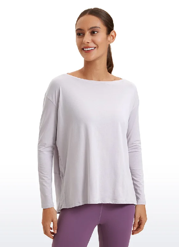 women's tops with lace-up frontsPima Cotton Long Sleeves Boat Neck