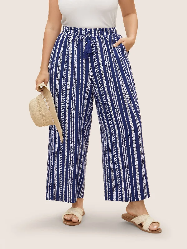 women's classic pantsBandana Striped Tassel Drawstring Wide Leg Pants