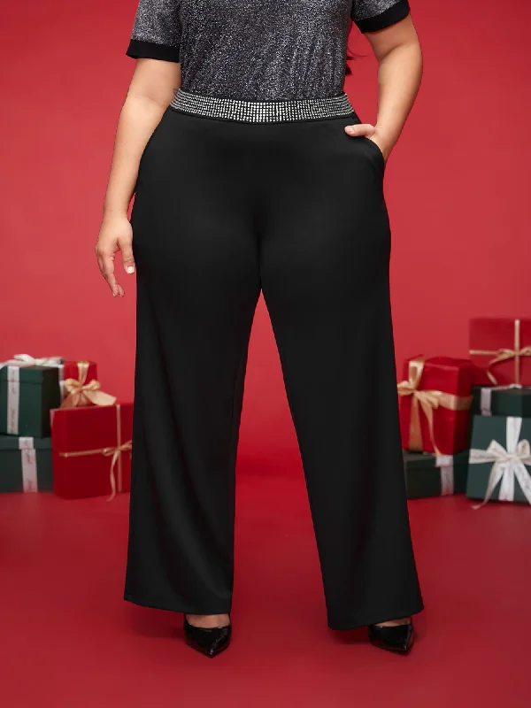 women's hot pantsDiamond Trim Wide-Leg Pants