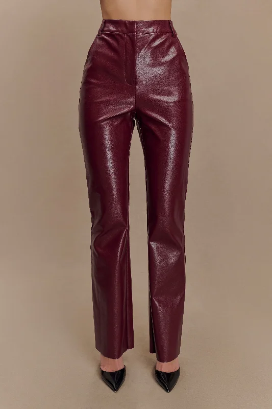 women's sustainable pantsTyra Straight Leg Faux Leather Pants - Cherry Red