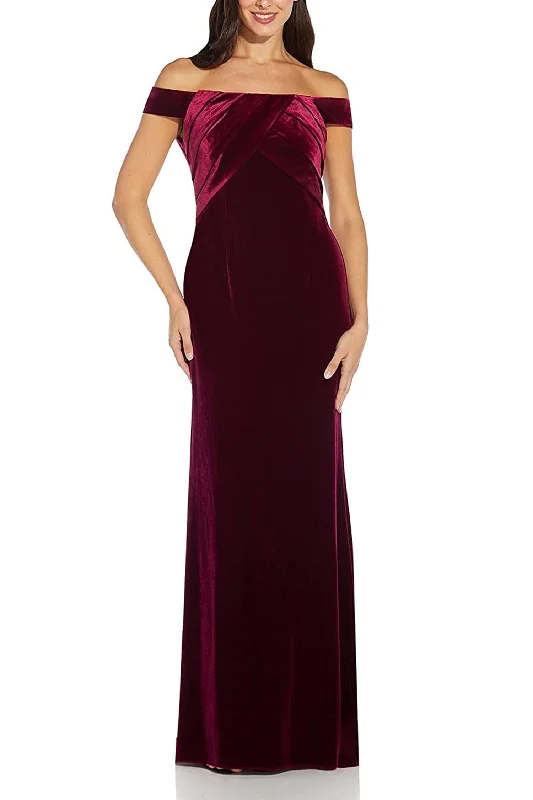 custom gown dressesAdrianna Papell AP1E206226 Off Shoulder Pleated Long Velvet Formal Dress