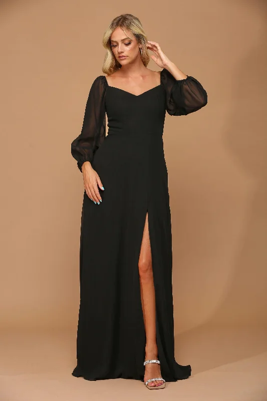 elegant gown dressesBlack L Long Sleeve Chiffon Formal Dress Sale