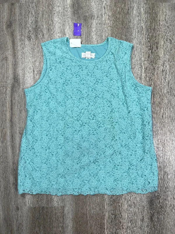 women's tops with geometric patternsBlue Top Sleeveless Cj Banks, Size 2x