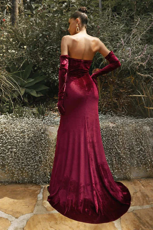 A-line gown dressesBurgundy XL Cinderella Divine CH176 Velvet Long Formal Dress Sale