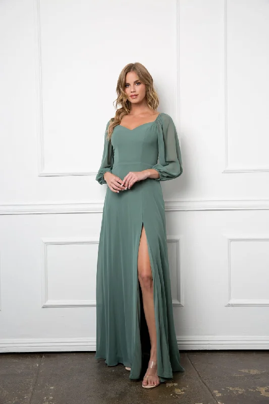 gown dress fitting tipsEucalyptus S Long Sleeve Chiffon Formal Dress Sale