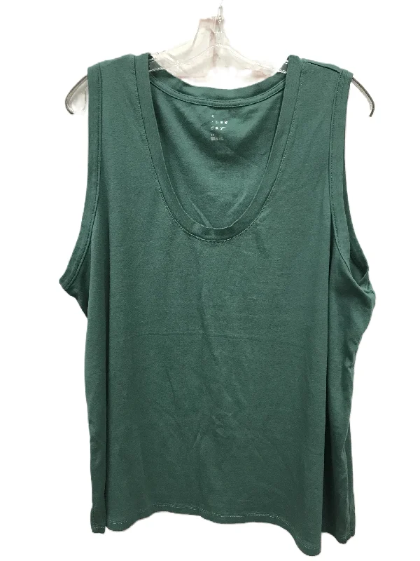 women's tops with asymmetrical designsGreen Top Sleeveless By A New Day, Size: 3x