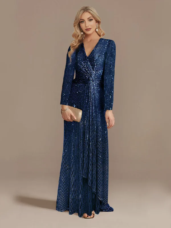 long-sleeved gown dressesLong Sleeve Sparkling Formal Dress Sale