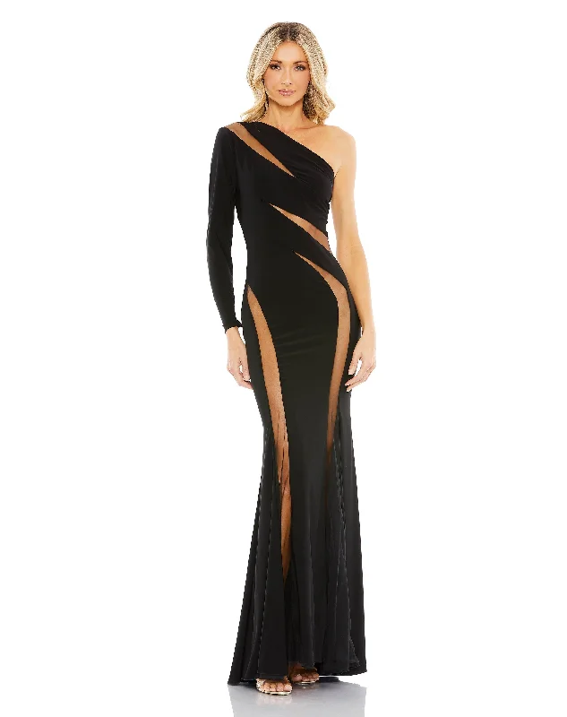 thigh-high slit gown dressesMac Duggal 11311 Long One Shoulder Formal Dress