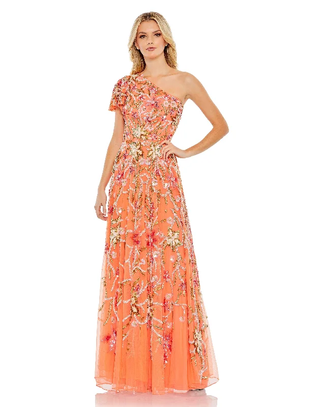 vintage-inspired gown dressesMac Duggal 5617 Long One Shoulder Floral Formal Dress