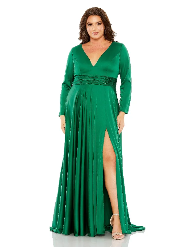 after-party gown dressesMac Duggal 68436 Fabulouss Long Sleeve Plus Size Formal Dress