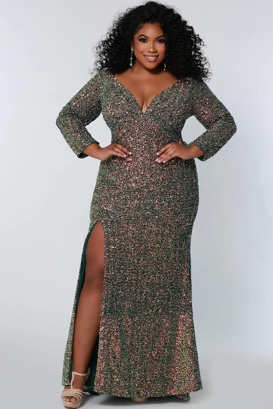 gown dress accessoriesSydneys Closet SC7333 Long Sleeve Plus Size Formal Dress