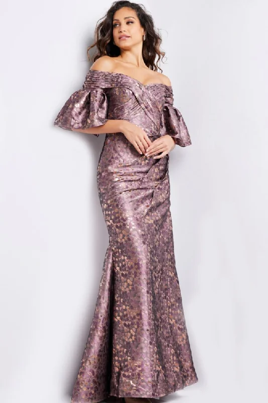 metallic gown dressesJovani 26258 Printed Long Metallic Formal Dress