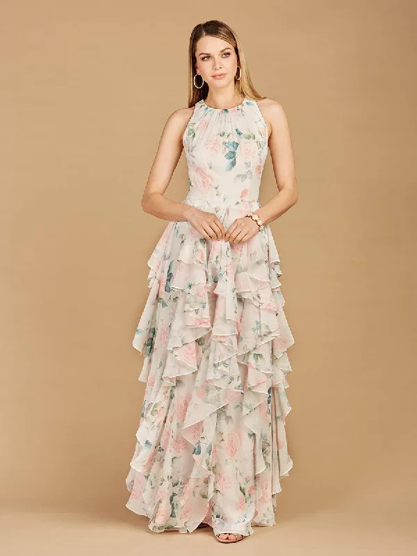 lace gown dressesLara Dresses 29247 Ruffled Print Long Formal Dress