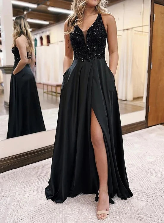 flowy prom dressesA-Line/Princess V-Neck Floor-Length Prom Dresses