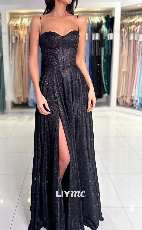 dark prom dressesLP1088 - A Line Sweetheart Side Slit Sparkly Formal Prom Dress