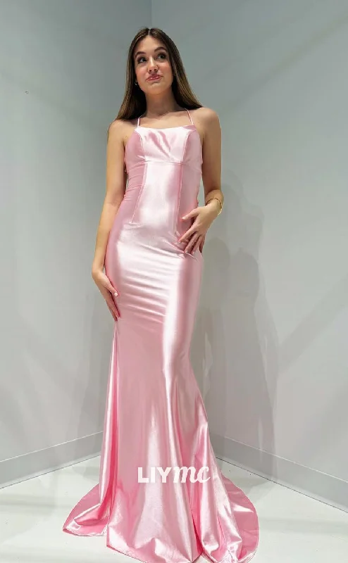 prom dresses for pear shapesLP1096 - Scoop Satin Pink Mermaid Formal Prom Dress