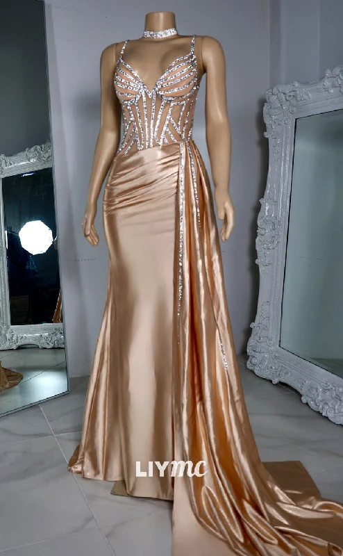 mermaid prom dressesLP2216 - V-Neck Sleeveless Beaded Ruched Mermaid Prom Dress