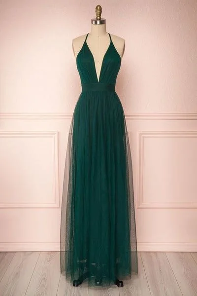 backless prom dressesForest Green long prom dress   S862