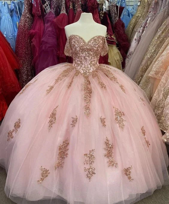 glamorous prom dressesPink Ball Gown Long Prom Dress      S1158