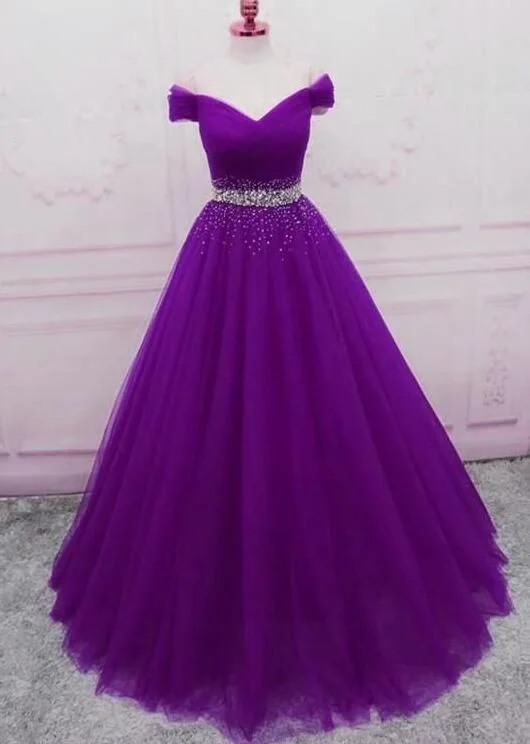 prom dresses with detachable sleevesPurple Beads Long Prom Dress     S1041