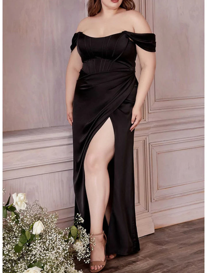 high-slit prom dressesSheath/Column Off-The-Shoulder Floor-Length Prom Dresses